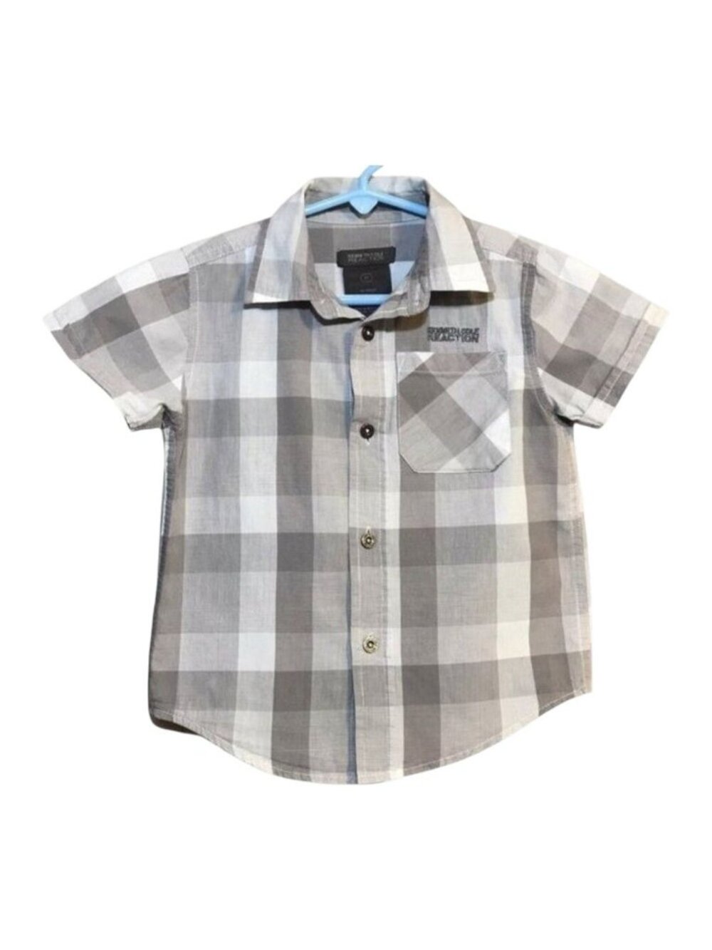 Kenneth Cole Reaction Toddler Boys Gray White Plaid Shirt 100% Cotton Size 3T